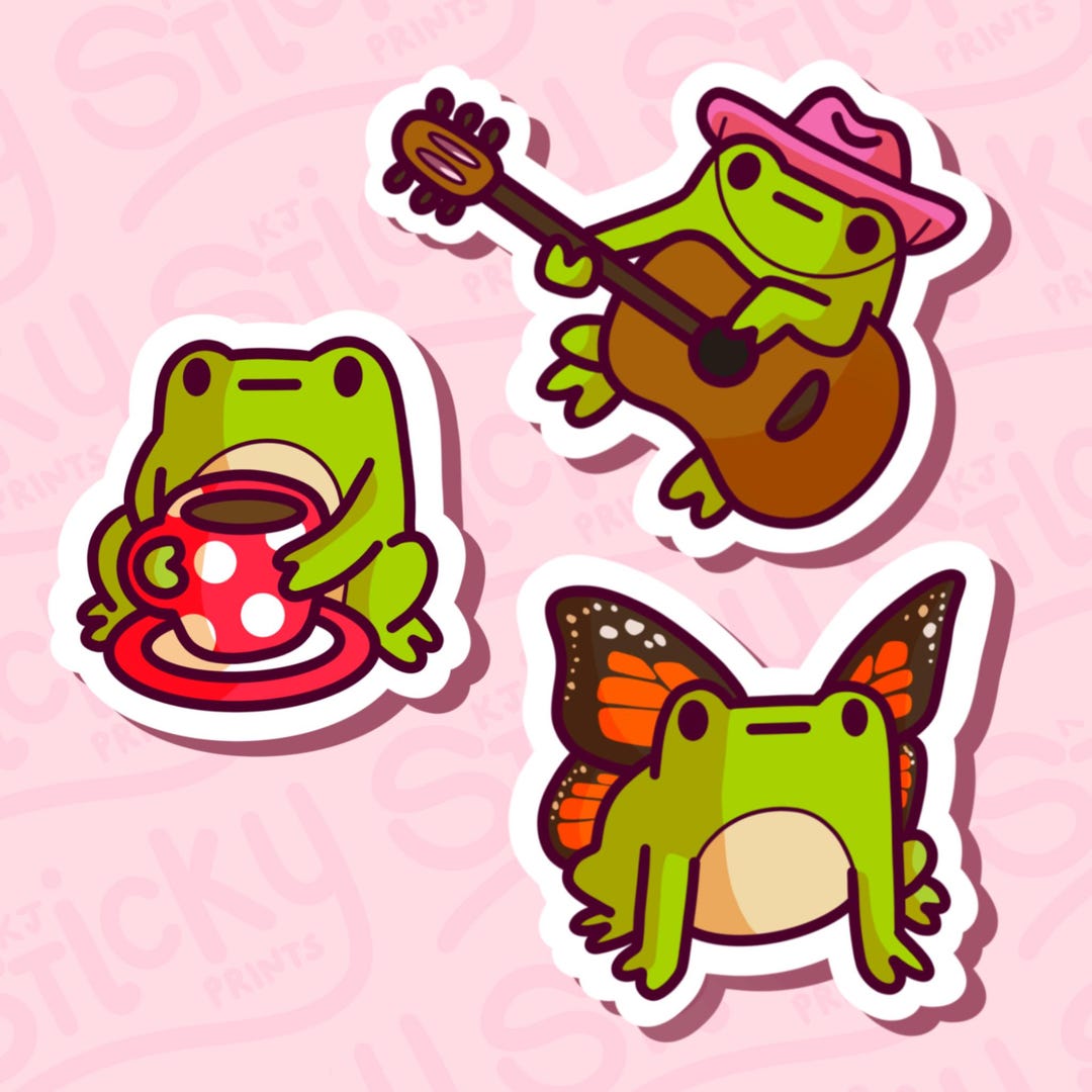 Cute Frog Sticker 3 Pack - Butterfly Frog/mushroom Frog/cowboy Frog - Etsy