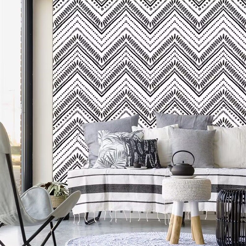 Peel and Stick Geometry Wallpaper Removable Geometry Waves Etsy