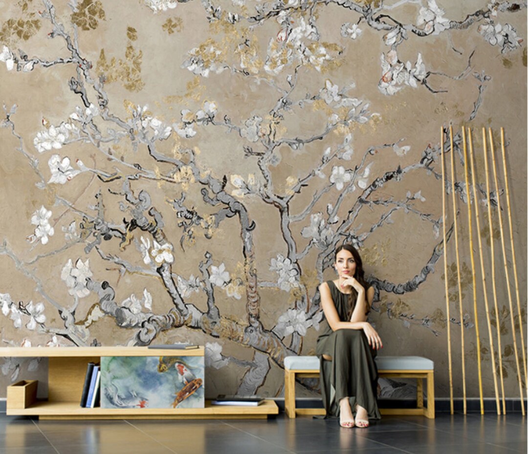 Chinoiserie Hanging Magnolia Wallpaper Wall Mural Home Decor Etsy
