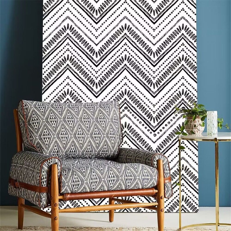 Peel and Stick Geometry Wallpaper Removable Geometry Waves Etsy