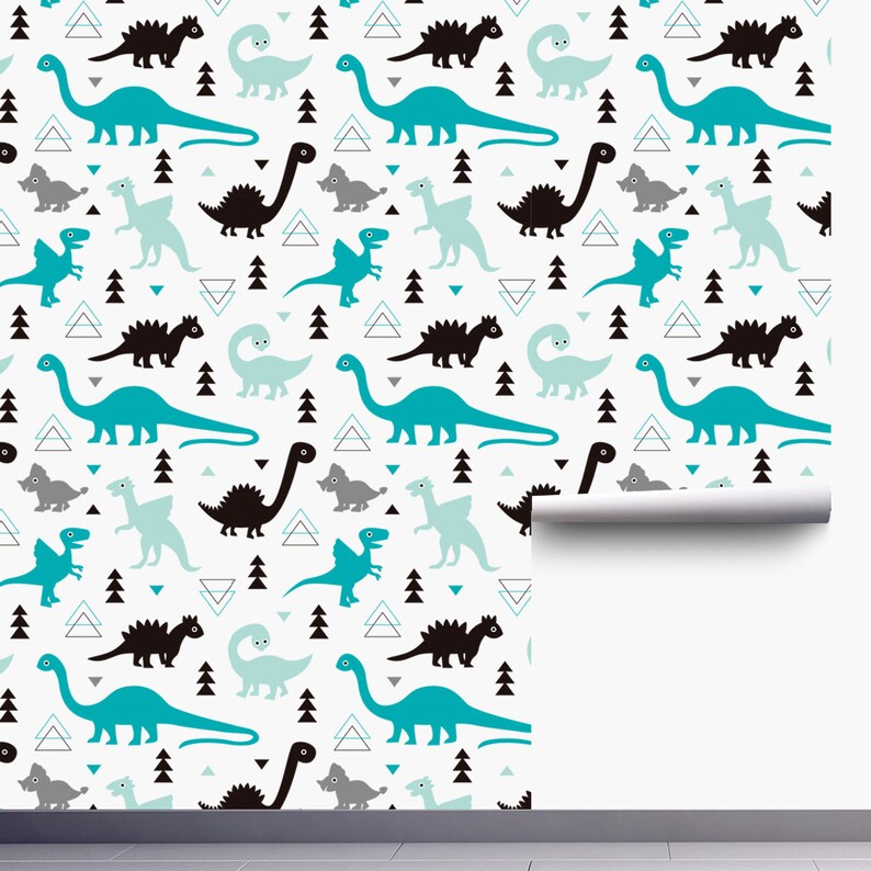 Peel and Stick Pink Dinosaur Wallpaper Removable Dinosaur - Etsy