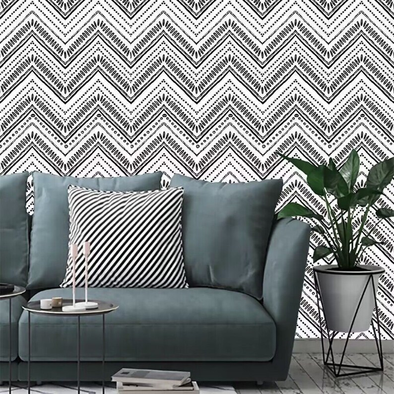 Peel and Stick Geometry Wallpaper Removable Geometry Waves Etsy