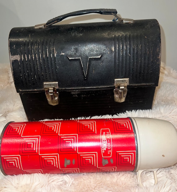 Thermos Red Plaid Retro Picnic Bag 2 Thermos, Sandwich Box Vintage