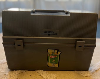 Vintage Brown Plastic Thermos Lunch Box + Soup Thermos (Model P-15) - Made in Canada