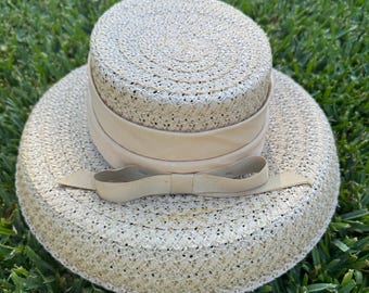 Cappello vintage da donna color avorio - Cappello pasquale Chiesa Sole Spiaggia Matrimonio Derby Paglia