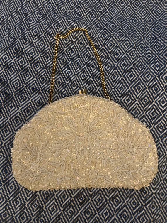 Vintage Evening Bag by Beaded Cream Sequin and Be… - image 1