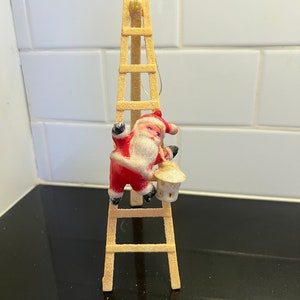 Vintage Santa Climbing Ladder Christmas Tree Ornament Plastic Face