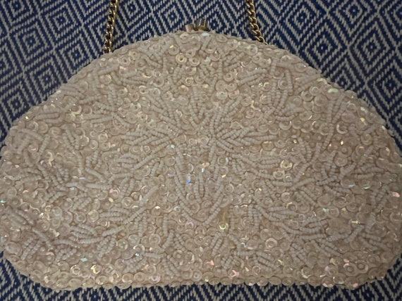 Vintage Evening Bag by Beaded Cream Sequin and Be… - image 6