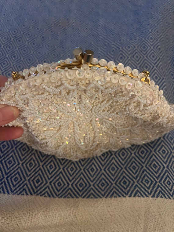 Vintage Evening Bag by Beaded Cream Sequin and Be… - image 5