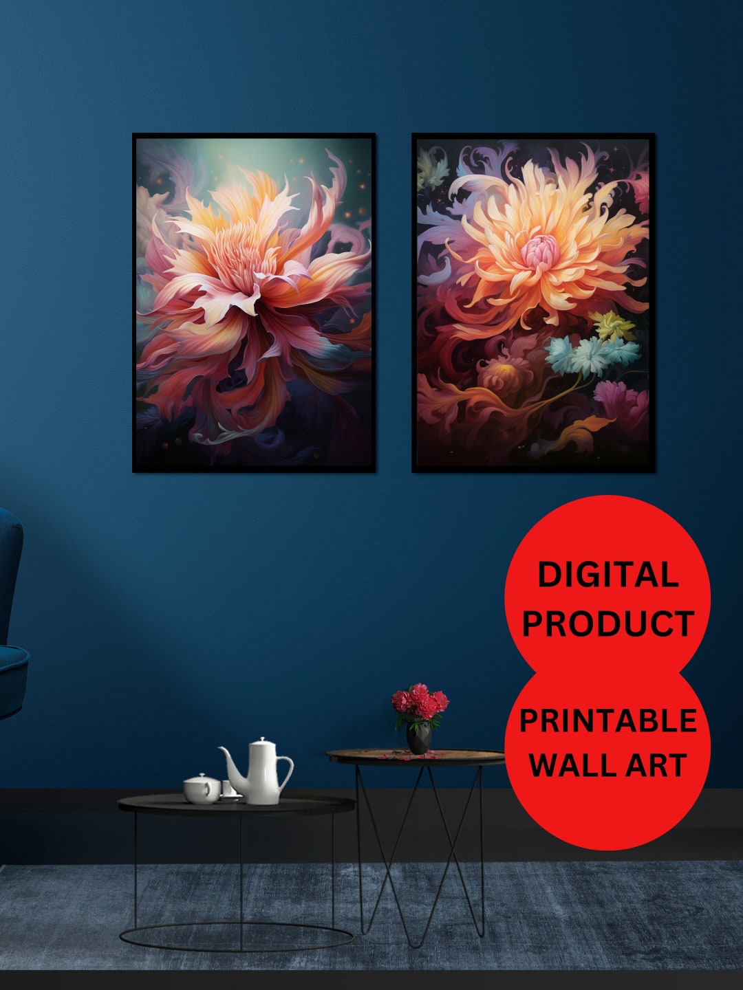 Printable Botanical Wall Art Set, Floral Art, 2 Piece Set, Hanging Art ...