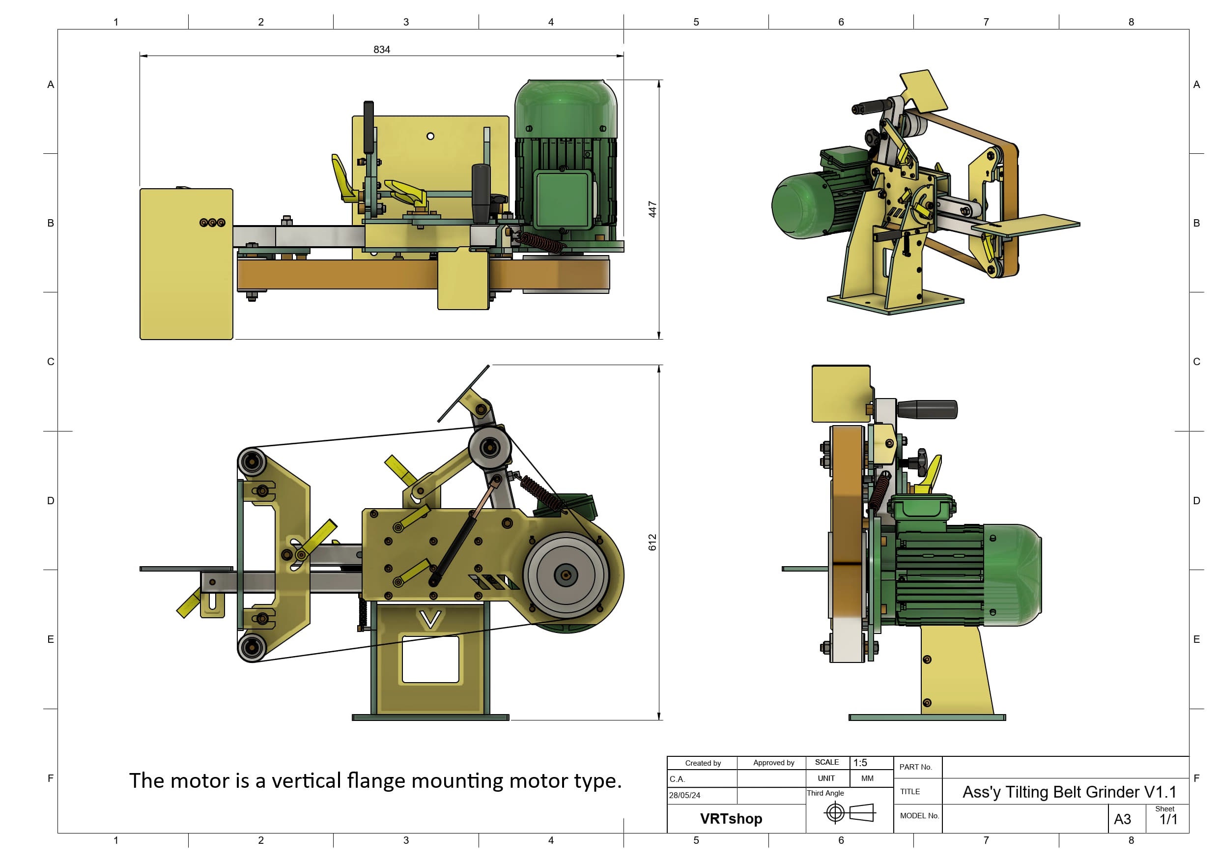 No-weld 2x72 Tilting Belt Grinder Plans (metric) – for Vertical