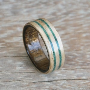 Malachite Cherry Wood Wedding Ring: Wooden Men&#39;s Band