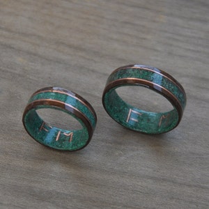 New Malachite & Copper Wire Ring: Wooden Mens Wedding Band