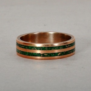 Copper Mens Wedding Ring, Raw Malachite Stone