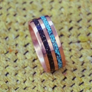 Copper Mens Wedding ring, Turquoise Carbon stone mens wedding ring, gift for husband, gift for boyfriend, gift for father, gift for brother