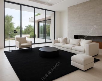Handmade Solid Black New Zealand Wool Rug: Modern Accent Rug