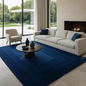 Hand-Tufted Navy Blue Ombre Rug: Modern Minimalist Retro Carpet