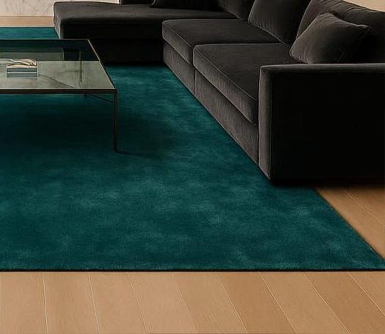 Soft hand-tufted nursery rug in dark green custom size.