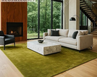 Hand-Tufted Wool Area Rug: GREEN, Modern Design, Solid Rug