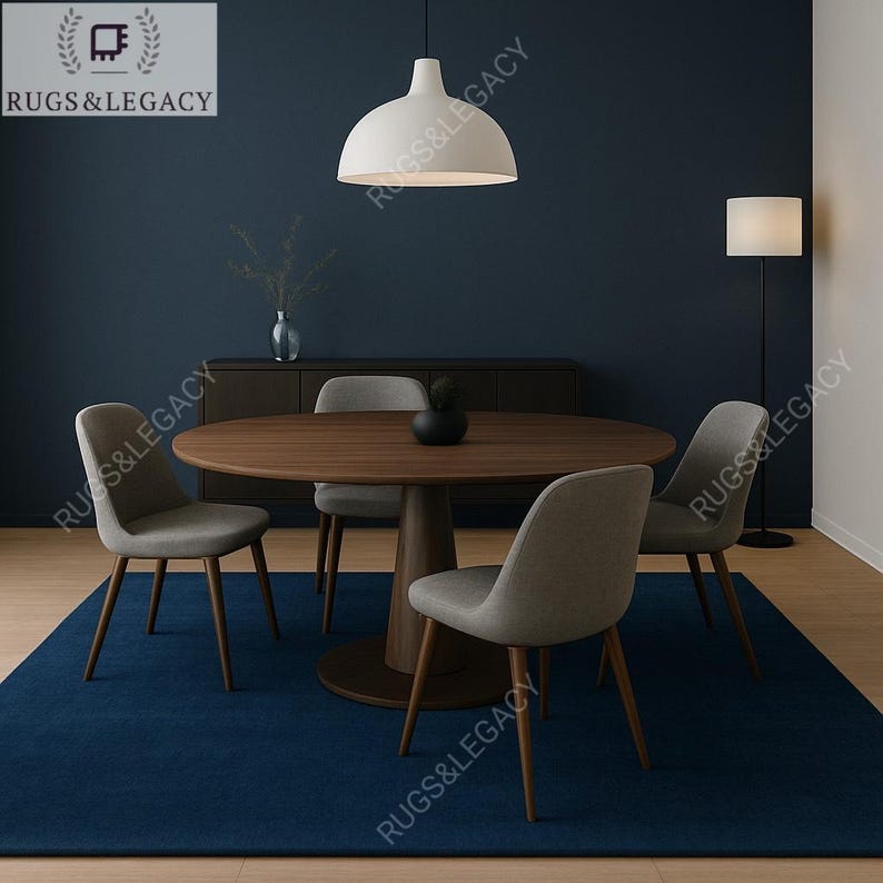 Hand Tufted Navy Blue Area Rug, Premium Wool Floor Covering, Luxury Modern Carpet for Living Room, Soft Textural Deep Ocean Accent Rug image 2