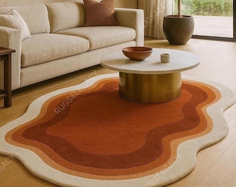 Hand-Tufted Wool Area Rug: Mid-Century Modern Abstract Wavy Design