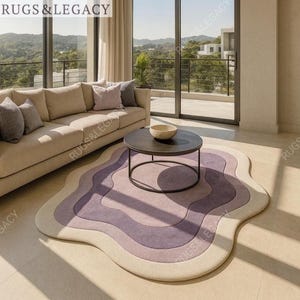 Hand-Tufted Lavender Wool Rug: Abstract Purple Irregular Shape, 5x8
