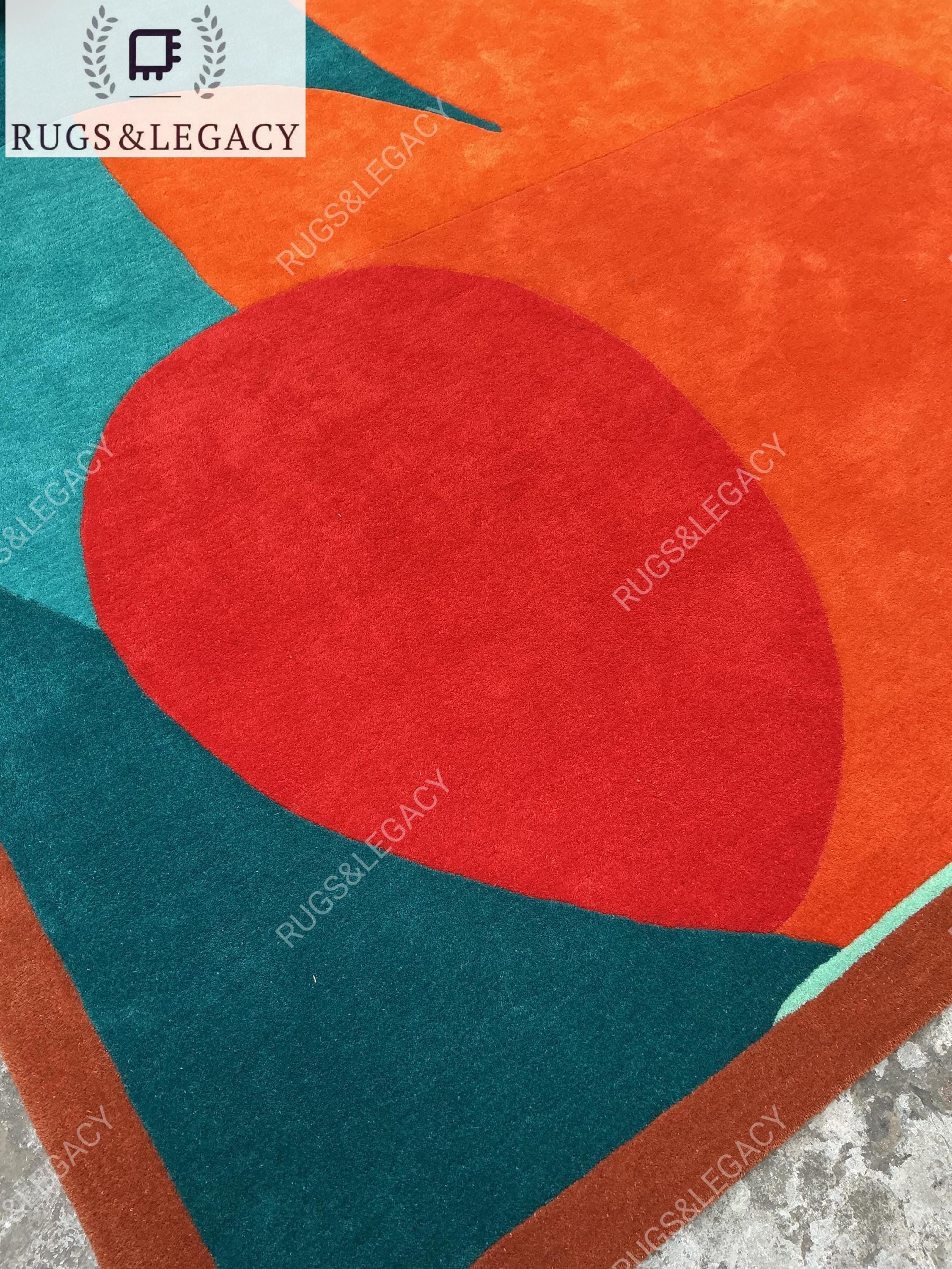 Teal Orange Rug Hand-tufted Wool Area Rug: Mid-century Burnt Orange Teal Boho Design - Etsy