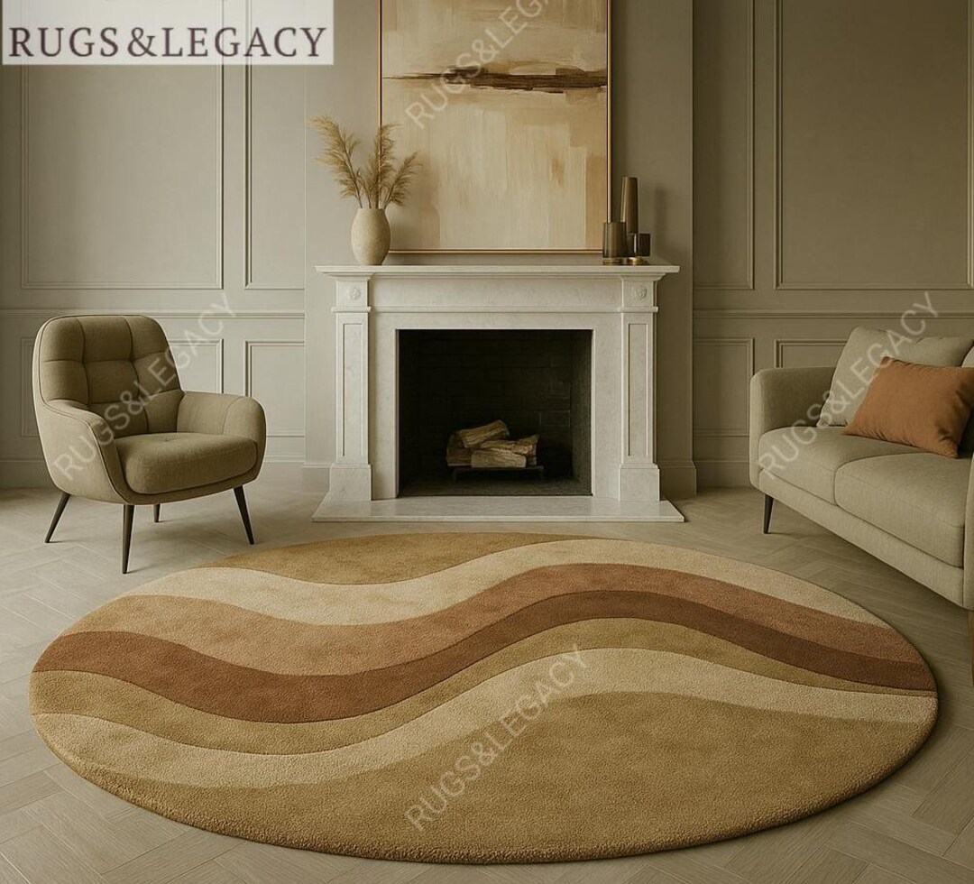 Wool Wave Rug Handmade Wool Wave Rug: Scandinavian Modern Round Carpet, 8x8 Ft - Etsy