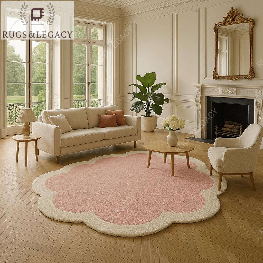Hand Tufted Pink Daisy Rug: Soft Cloud Shape, Home Decor