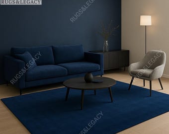 Hand-Tufted Deep Navy Blue Wool Rug: Solid Area Rug, Custom Size