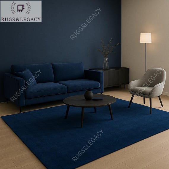 Hand-Tufted Deep Navy Blue Wool Rug: Solid Area Rug, Custom Size