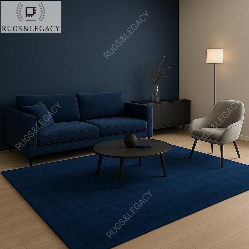 Hand Tufted Navy Blue Area Rug, Premium Wool Floor Covering, Luxury Modern Carpet for Living Room, Soft Textural Deep Ocean Accent Rug image 3