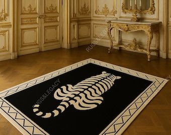 Hand Tufted Bengal Tiger Wool Rug: Textured Wild Animal Carpet