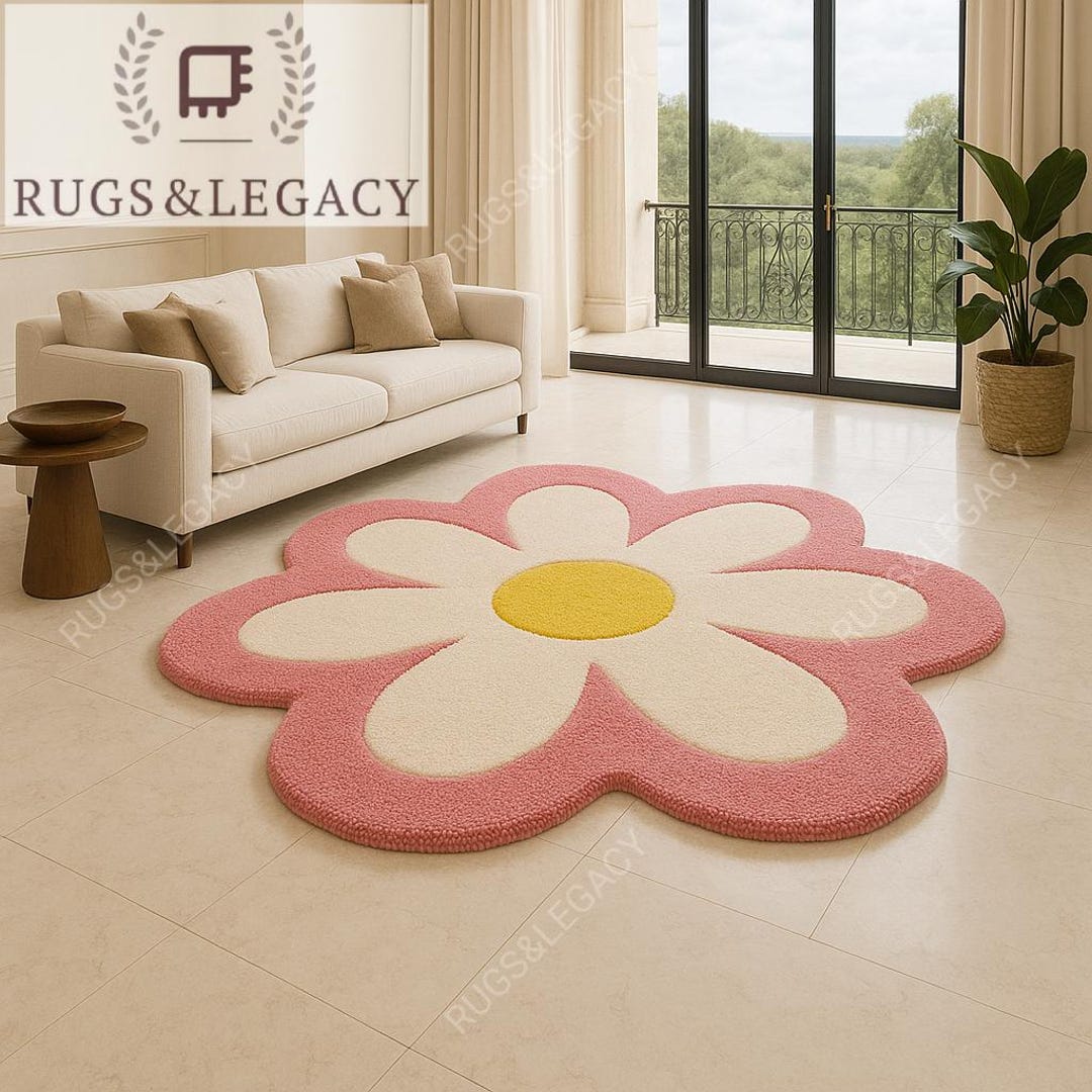 Hand-tufted Daisy Rug: Soft White & Pink Floral Decor - Etsy