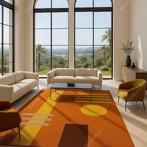Vintage Boho Abstract Wool Area Rug 8x10 9x12 Hand Tufted Mid-Century Modern Style Rug For Home Decor