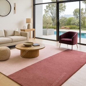 Modern Blush & Rose Pink Colorblock Rug – Minimalist Soft Wool Area Carpet for Living Room or Bedroom Decor