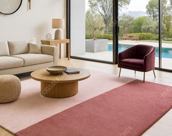 Alfombra de lana con bloques de color rosa ruborizado y rosa - Decoración minimalista moderna