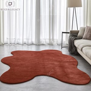 Hand-Tufted Burnt Red Wool Rug: Modern Living Room Area Rug