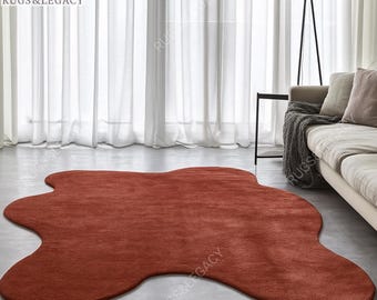 Hand-Tufted Burnt Red Wool Rug: Modern Living Room Area Rug
