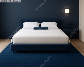 Hand Tufted Navy Blue Area Rug, Premium Wool Floor Covering, Luxury Modern Carpet for Living Room, Soft Textural Deep Ocean Accent Rug