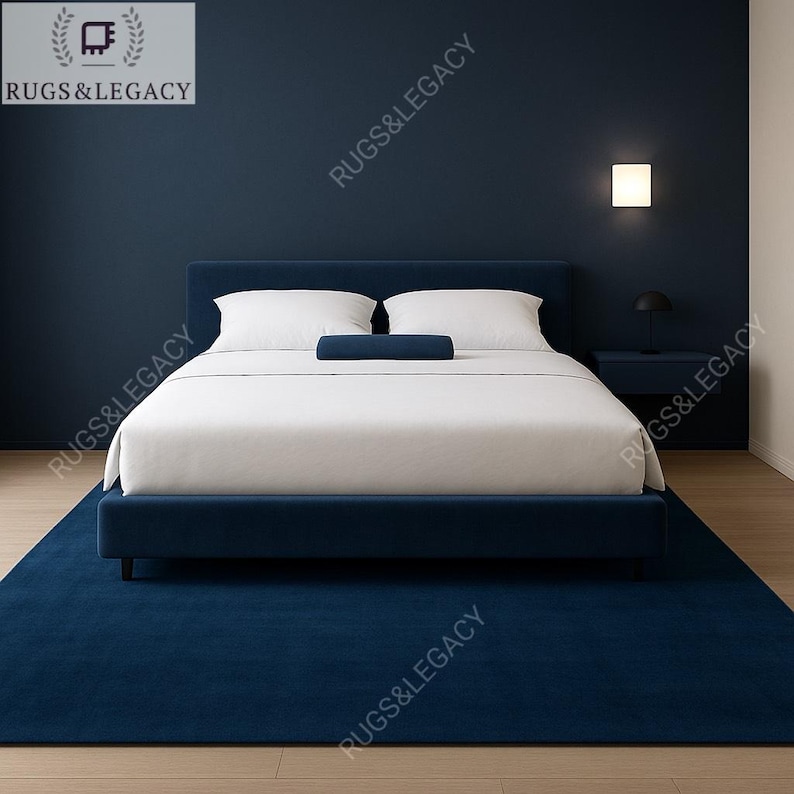 Hand Tufted Navy Blue Area Rug, Premium Wool Floor Covering, Luxury Modern Carpet for Living Room, Soft Textural Deep Ocean Accent Rug image 1