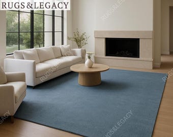 Modern Solid Dusty Blue Wool Rug: Handmade Area Rug, All Custom Size