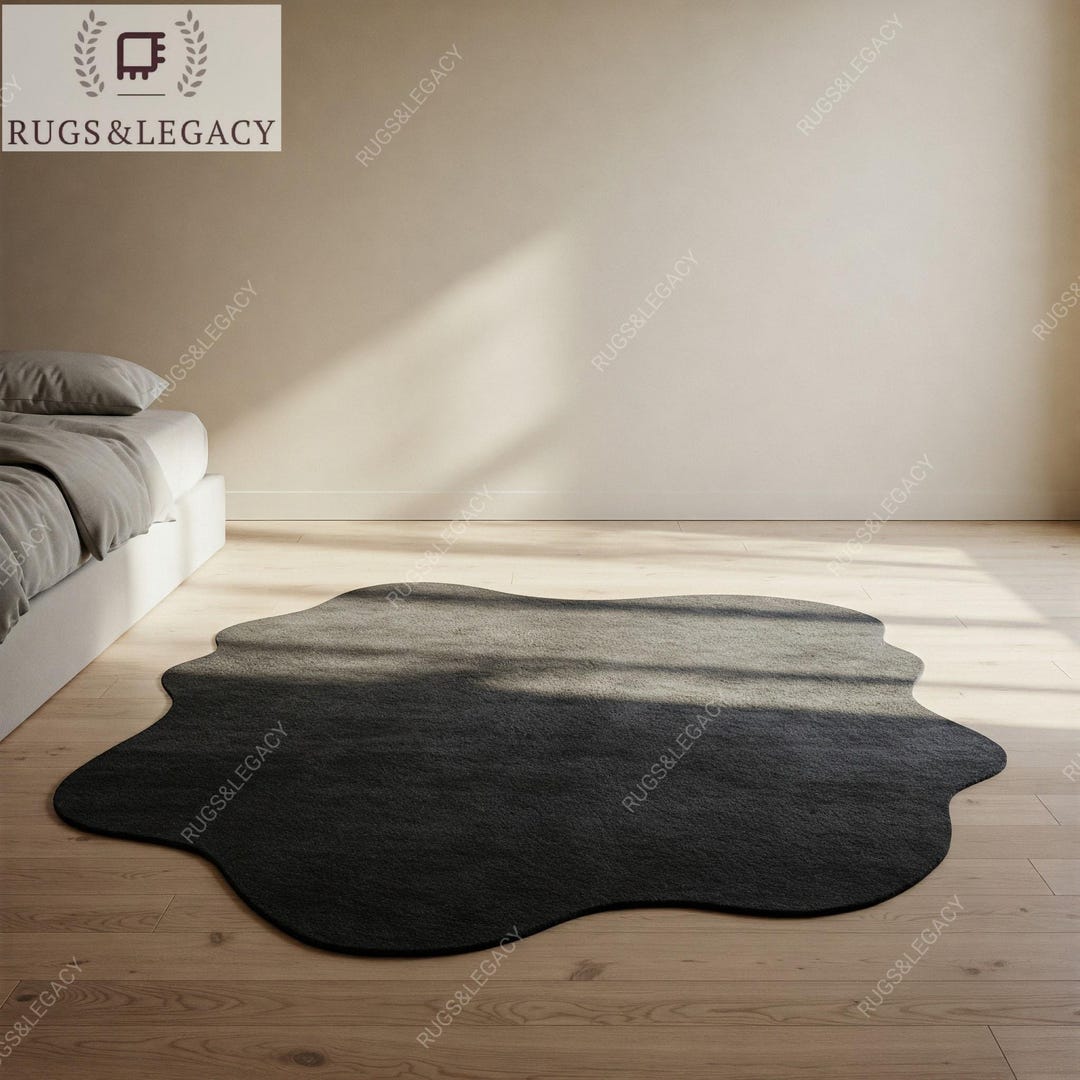 Hand-tufted Irregular Black Wool Rug: Modern Home Decor - Etsy