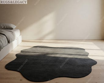Hand-Tufted Irregular Black Wool Rug: Modern Home Decor