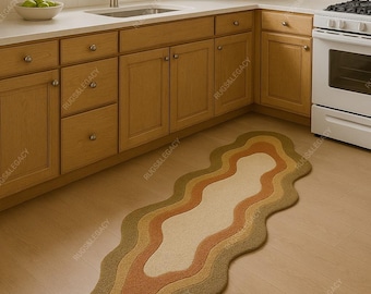Handmade Wavy Runner Rug: Retro Earth Tone Hallway Rug