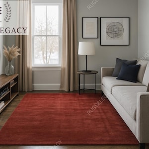 Hand-Tufted Burnt Red Wool Rug: Modern Living Room Area Rug