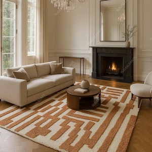 Hoog- en laagpolig tapijt in zachte tinten handgetuft modern 100% wollen karpetten voor slaapkamer Esthetisch, woonkamer, minimalistisch tapijt