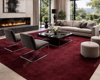 Hand-Tufted NK DEEP WINE Wool Rug: Plush Modern Area Rug