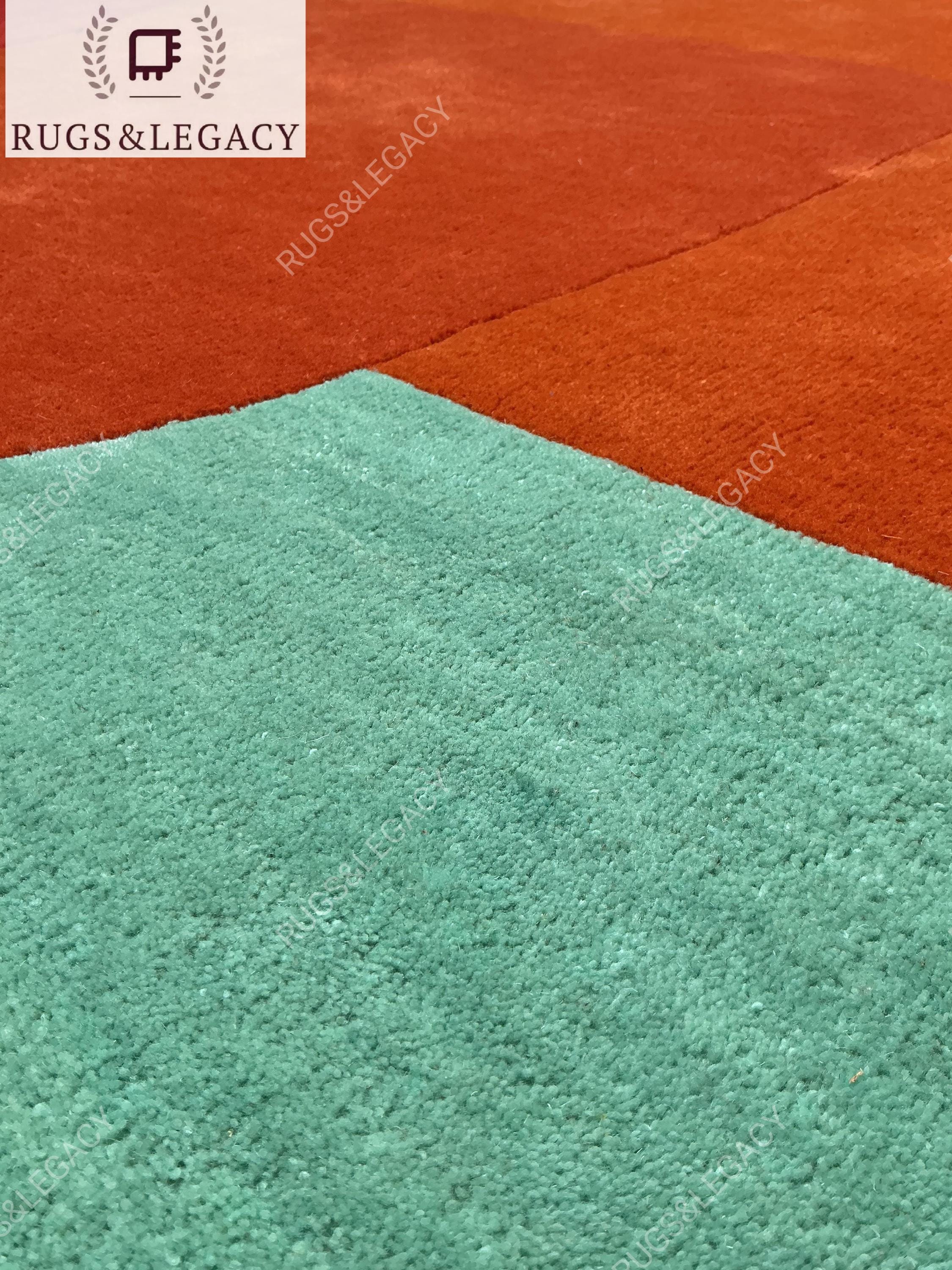 Teal Orange Rug Hand-tufted Wool Area Rug: Mid-century Burnt Orange Teal Boho Design - Etsy