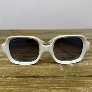 Vintage White Chunky Square Sunglasses Mod Retro Oversized Minimalist Coastal image 1